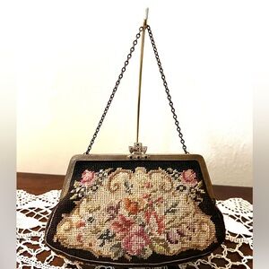 Vintage Petit Point Tapestry Purse 1930s Hand Stitched in Hungry
